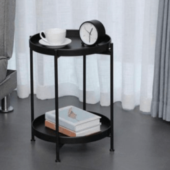 Two-tier metal table round - Black, Light weight, Rubber feet, Tray - Image 6
