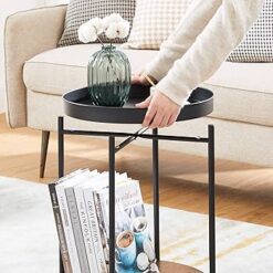 Alternative view of Two-tier metal table round - Black, Light weight, Rubber feet, Tray