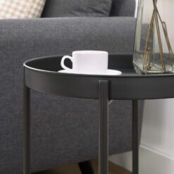 Two-tier metal table round - Black, Light weight, Rubber feet, Tray - Image 4