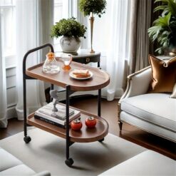 Double-tier movable table trolley - brown - light weight - natural - 5starfurniture.co.za