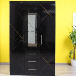 Wardrobe Black 1.2m wide - Mirror and Lock - Assembled - 5starfurniture.co.za