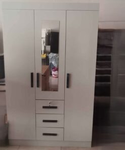 Wardrobe with 3 drawers Mirror - 1.2m width - Lock - Assembled - 5starfurniture.co.za