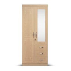 Wardrobe 2-Doors 0.8m wide - Drawers, Mirror, Lock - Assembled - 5starfurniture