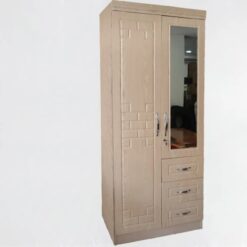 Wardrobe 2-Door 800mm wide - Drawers, Mirror - Assembled - Image 4
