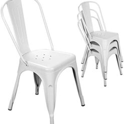 Stackable white metal chairs