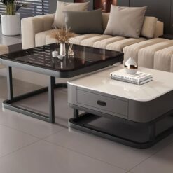 Table Set Square black with Drawer - See through black glass top - 5starfurniture.co.za