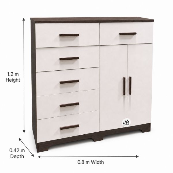 White and Brown 6-Drawer Storage Unit, Affordable, Wood 2 COD2D6DWhiteandBrownSmooth_measurements