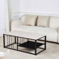 Table with Metal Frame, Marble top, Black glass shelf - Rectangle - Image 7