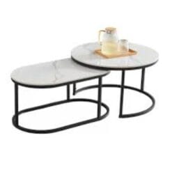 Tea Table Set White Black - Round, oval - Ceramic top - Set of two