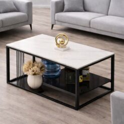 Table with Metal Frame, Marble top, Black glass shelf - Rectangle - 5starfurniture.co.za