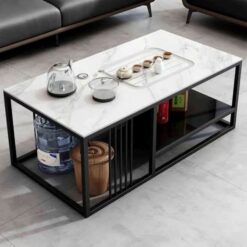 Alternative view of Table with Metal Frame, Marble top, Black glass shelf - Rectangle