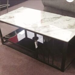 Table with Metal Frame, Marble top, Black glass shelf - Rectangle - Image 5