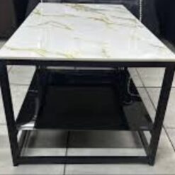 Table with Metal Frame, Marble top, Black glass shelf - Rectangle - Image 4