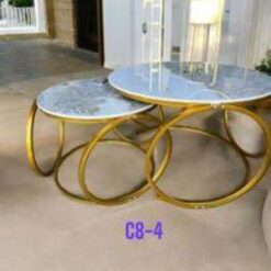 Table Set round decoration - Gold legs, Nesting, Marble-look top