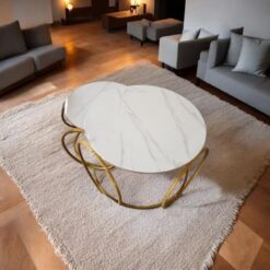 Table Set round decoration - Gold legs, Nesting, Marble-look top - Image 5