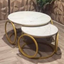 Table Set round decoration - Gold legs, Nesting, Marble-look top - Image 7