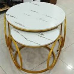 Table Set round decoration - Gold legs, Nesting, Marble-look top - Image 4