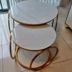 Table Set round decoration - Gold legs, Nesting, Marble-look top - 5starfurniture.co.za