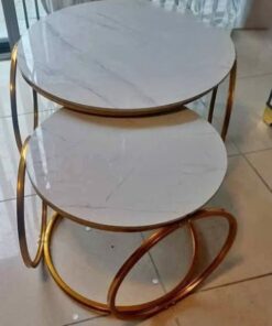 Table Set round decoration - Gold legs, Nesting, Marble-look top - 5starfurniture.co.za