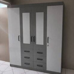Wardrobe 4 Doors Drawers 6 - Gloss - 1.8m wide - White and grey from 5starfurniture.co.za