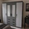 Wardrobe 4 Doors Drawers 6 - Gloss - 1.8m wide - White and grey at 5starfurniture.co.za