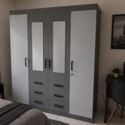 Wardrobe 4 Doors Drawers 6 - Gloss - 1.8m wide - White and grey at 5starfurniture.co.za