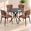 Black Round Dining Set Table 4 Chairs Durable Lightweight
