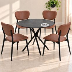 Black Round Dining Set Table 4 Chairs Durable Lightweight