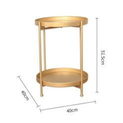 Gold Two-Tier Table round - Metal, Light weight, Rubber feet, Tray - Image 3
