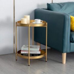 Gold Two-Tier Table round - Metal, Light weight, Rubber feet, Tray - Image 7