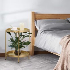 Alternative view of Gold Two-Tier Table round - Metal, Light weight, Rubber feet, Tray