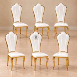 White and gold dining chairs, set of 6 Metal frame Luxury