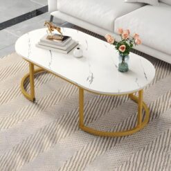 Oval Marble Top Coffee Table - Metal Gold Leg, White, Lightweight - 5starfurniture.co.za