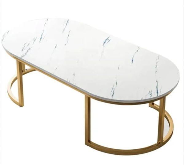 Oval Marble Coffee Table - Metal Gold Leg, White top, Lightweight - Image 6