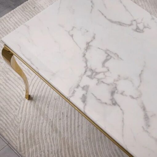 Marble stone dining table - 1.8m in length - Golden frame and legs - Image 4