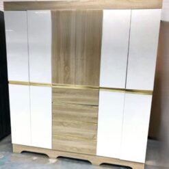 2m High Raised Wardrobe, White oak colour, Hidden gold handles - 5starfurniture.co.za