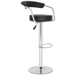 Bar Stool with Backrest - Black leather, Adjustable and metal leg - 5starfurniture.co.za