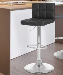 High Kitchen Stool Backrest - Soft faux leather, Adjustable metal leg