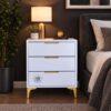 Bedside Table Golden legs, White 3 Drawers, Local Stunning