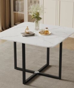 Alternative view of Stone Dining Table White, Heat resistant tabletop, Sleek Metal leg
