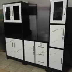 Raised Steel Kitchen Cupboards, White with black frame 2m width - 5starfurniture.co.za