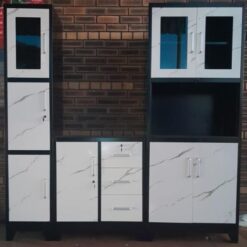 Raised Steel Kitchen Cupboards, White with black frame 2m width - 5starfurniture.co.za