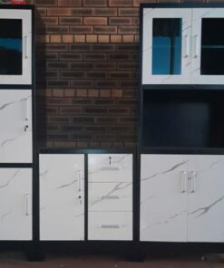 Raised Steel Kitchen Cupboards, White with black frame 2m width - 5starfurniture.co.za
