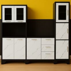 Alternative view of Raised Steel Kitchen Cupboards, White with black frame 2m width