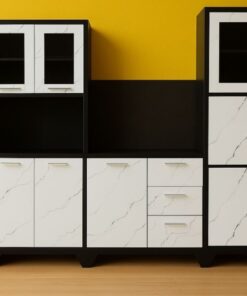Alternative view of Raised Steel Kitchen Cupboards, White with black frame 2m width