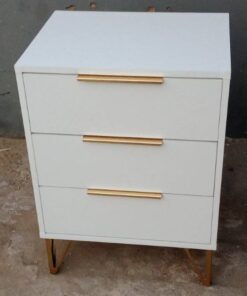 Bedside Table Golden legs, White, Three Drawers, Metal handles - 5starfurniture.co.za