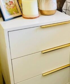Alternative view of Bedside Table Golden legs, White, Three Drawers, Metal handles