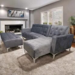Velvet Sleeper Corner Couch - Grey, Modern, big ottoman include - 5starfurniture.co.za