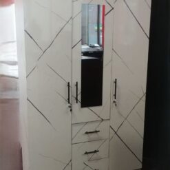 White Closet with Drawers 3 metal handles and tracks, Marble look - 5starfurniture.co.za