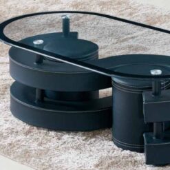 Coffee table with stools, S-shaped Black, Oval glass top, raised - 5starfurniture.co.za